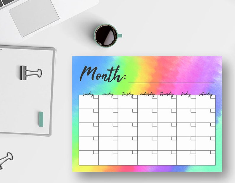 Printable Rainbow Calendar Watercolor Monthly Calendar | Etsy