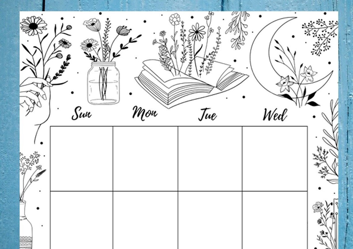 Printable A5 Floral Monthly Calendar Botanical Spring Planner Digital ...
