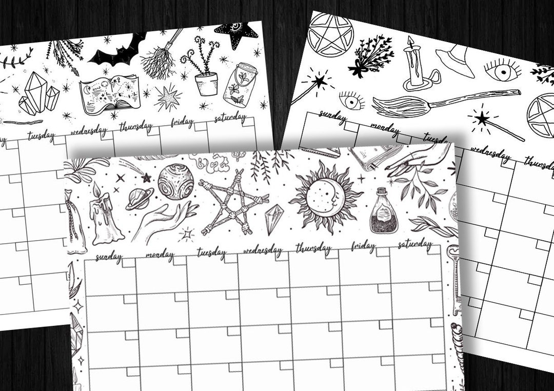 Printable Monthly Witchy Calendar Bundle Witch Witchcraft Pagan Agenda