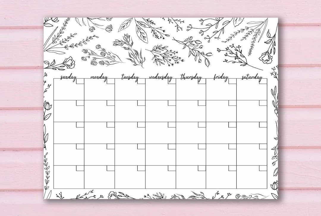 Floral Monthly Calendar, Blank Calendar, Printable, Agenda, Calendar ...