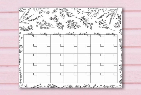 Floral Monthly Calendar Blank Calendar Printable Agenda | Etsy