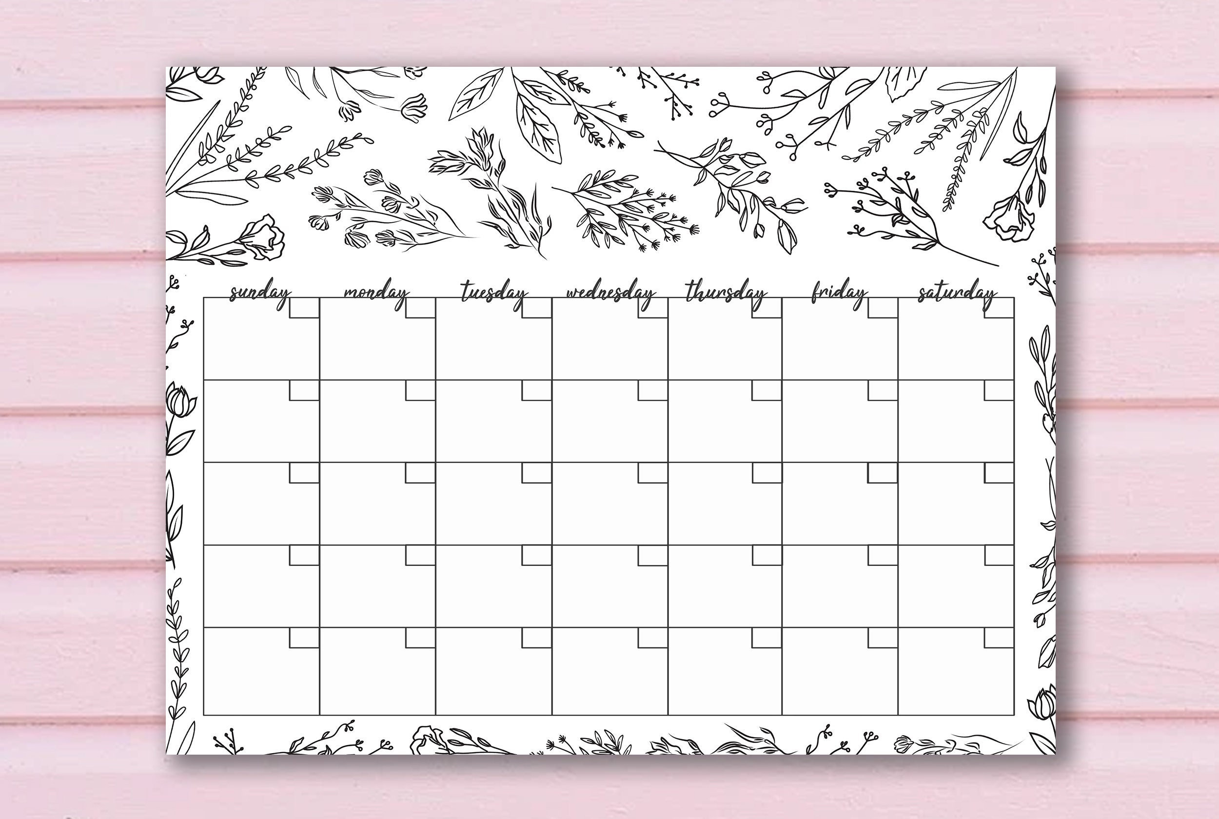 Floral Monthly Calendar, Blank Calendar, Printable, Agenda, Calendar ...