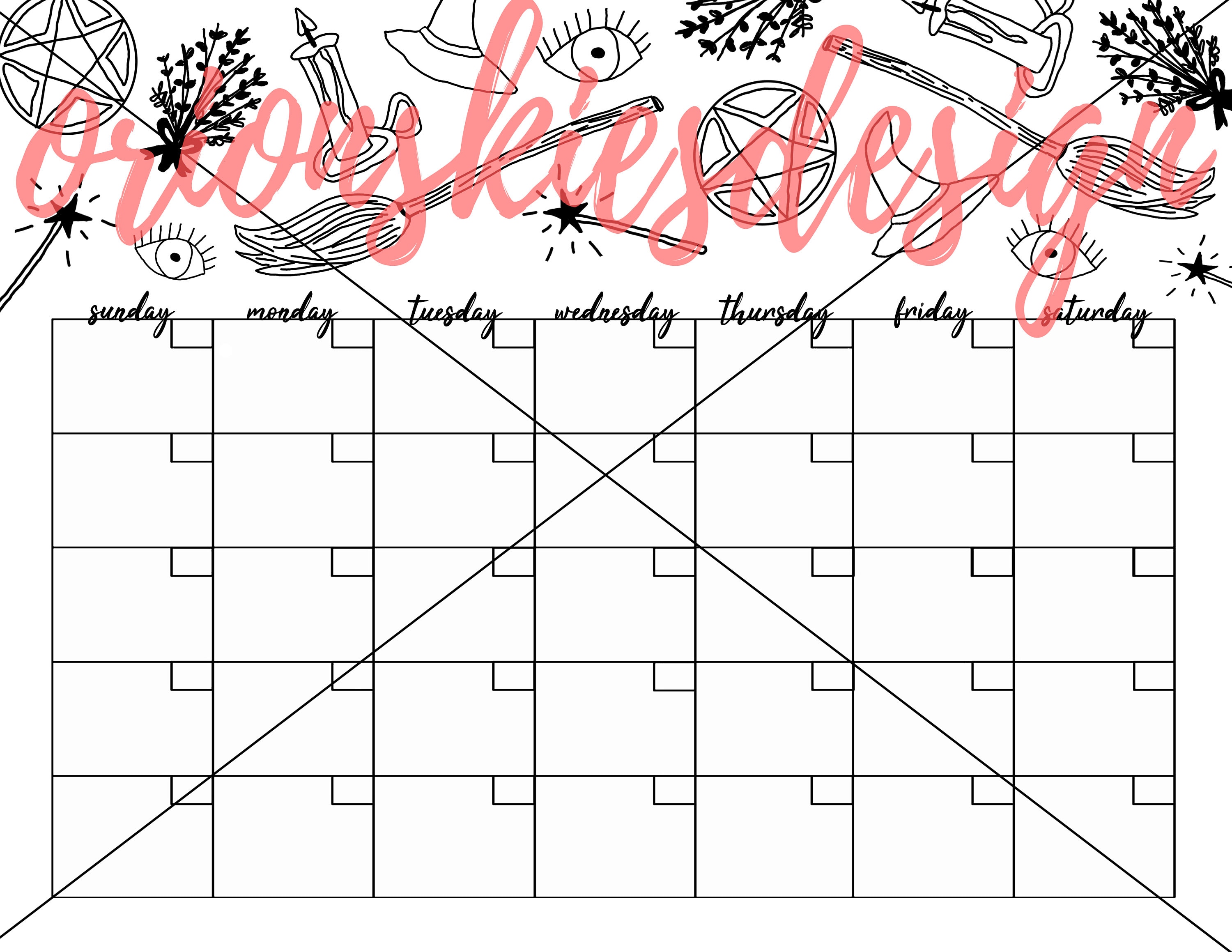 Printable Witch Calendar Blank Monthly Calendar Evil Eye Etsy