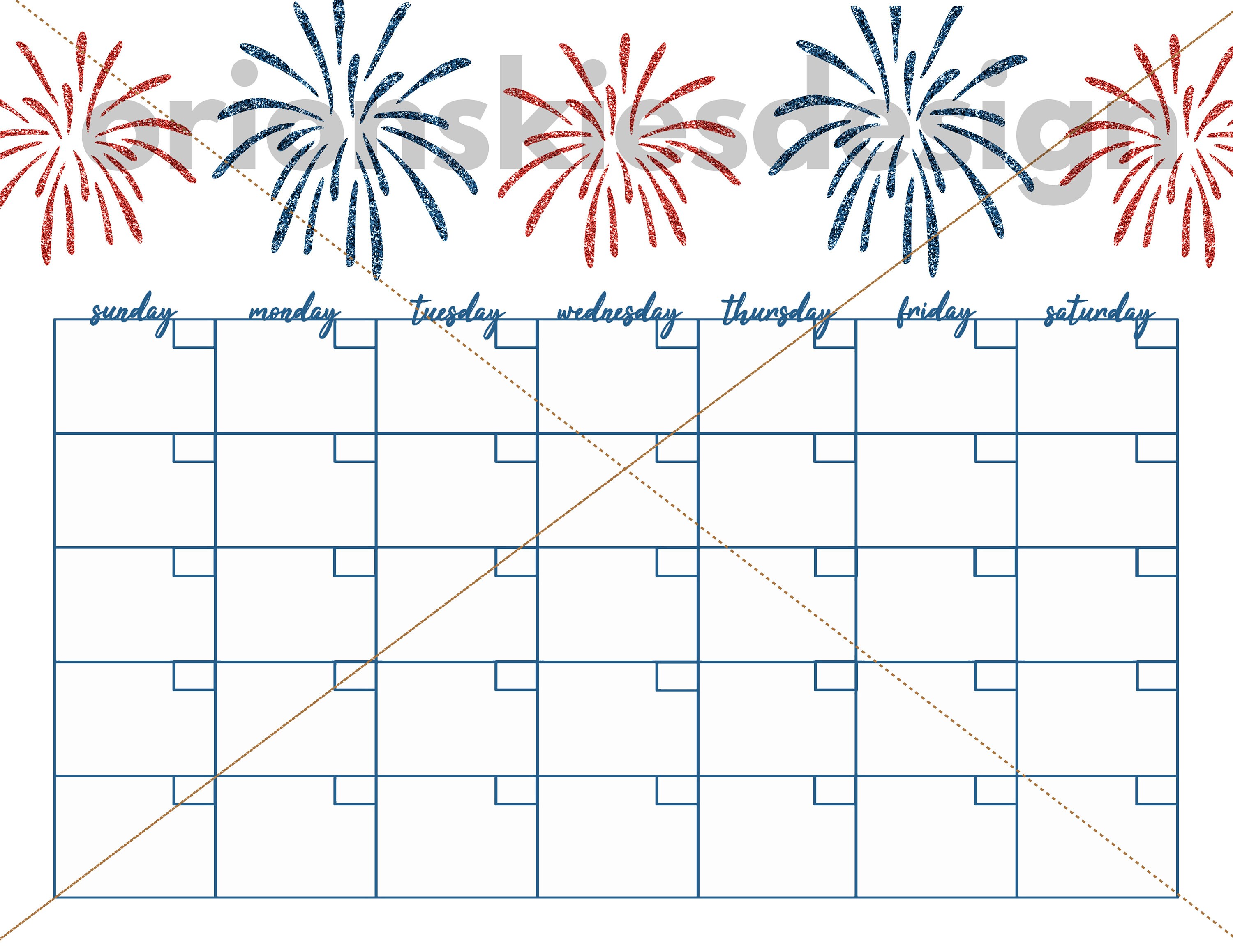 4th of July Printable Calendar Independence Day Fireworks - Etsy