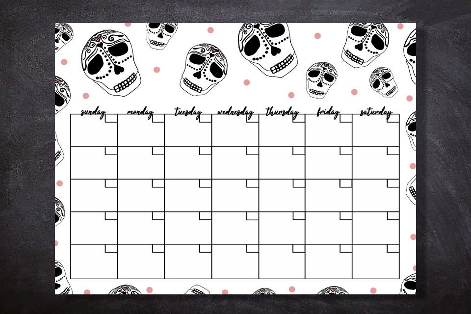 Printable Sugar Skulls Calendar Day of the Dead Día De Los - Etsy Denmark