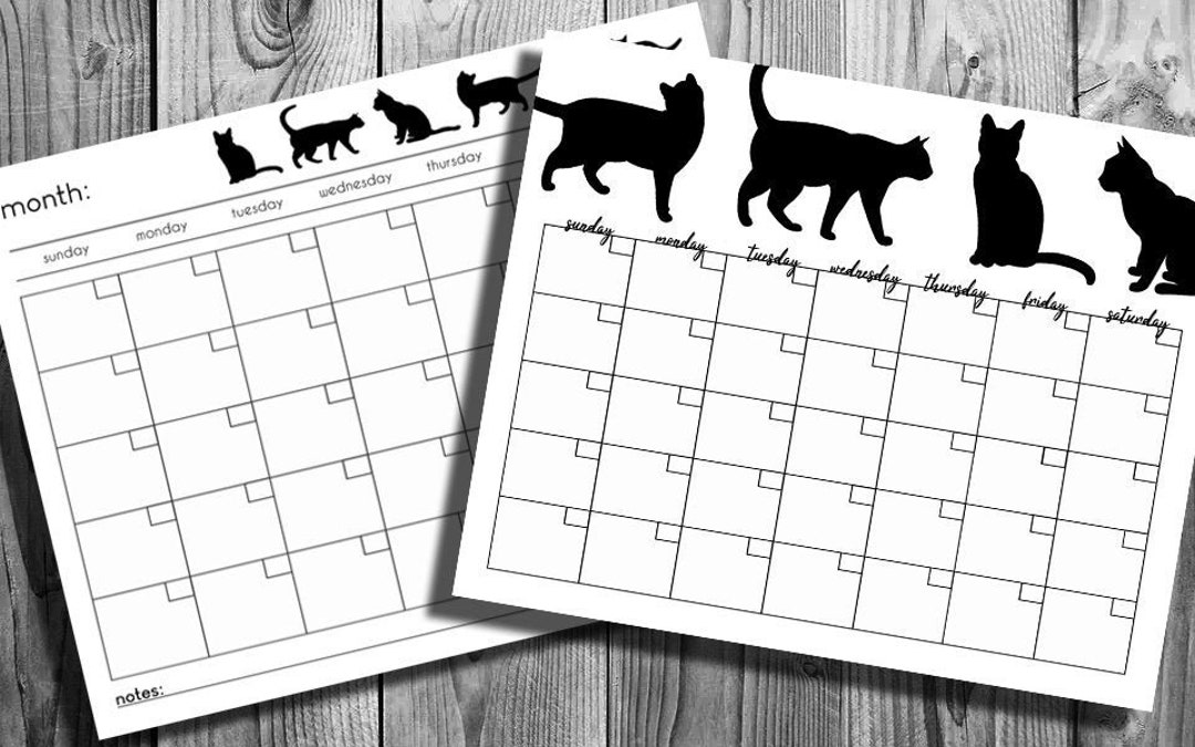 Printable Cats Calendar Monthly Blank Black & White Black Cats Digital Download Planner Agenda Printable Cats Calendar Monthly Blank Black & White Black Cats Digital Download Planner Agenda