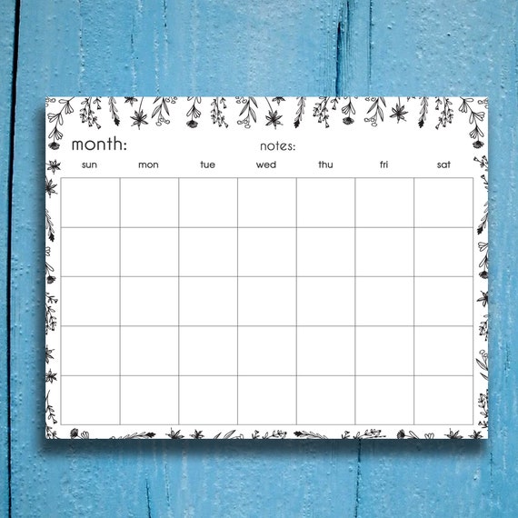 Floral Monthly Calendar Blank Calendar Printable Monthly | Etsy