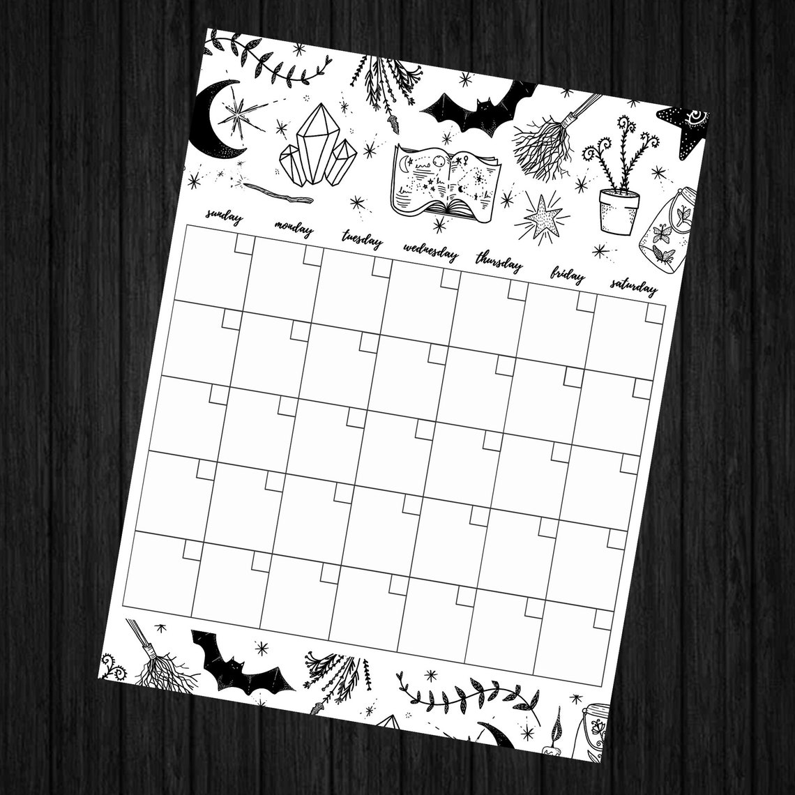 Printable Blank Witch Calendar Digital Download Monthly Etsy