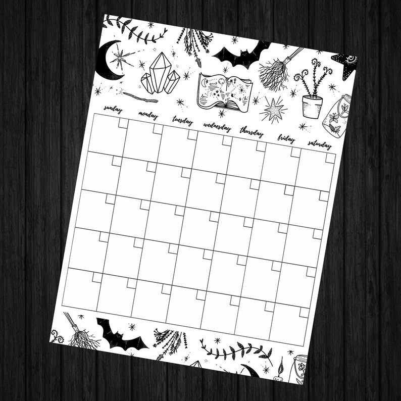 Printable Blank Witch Calendar Digital Download Monthly Etsy Australia