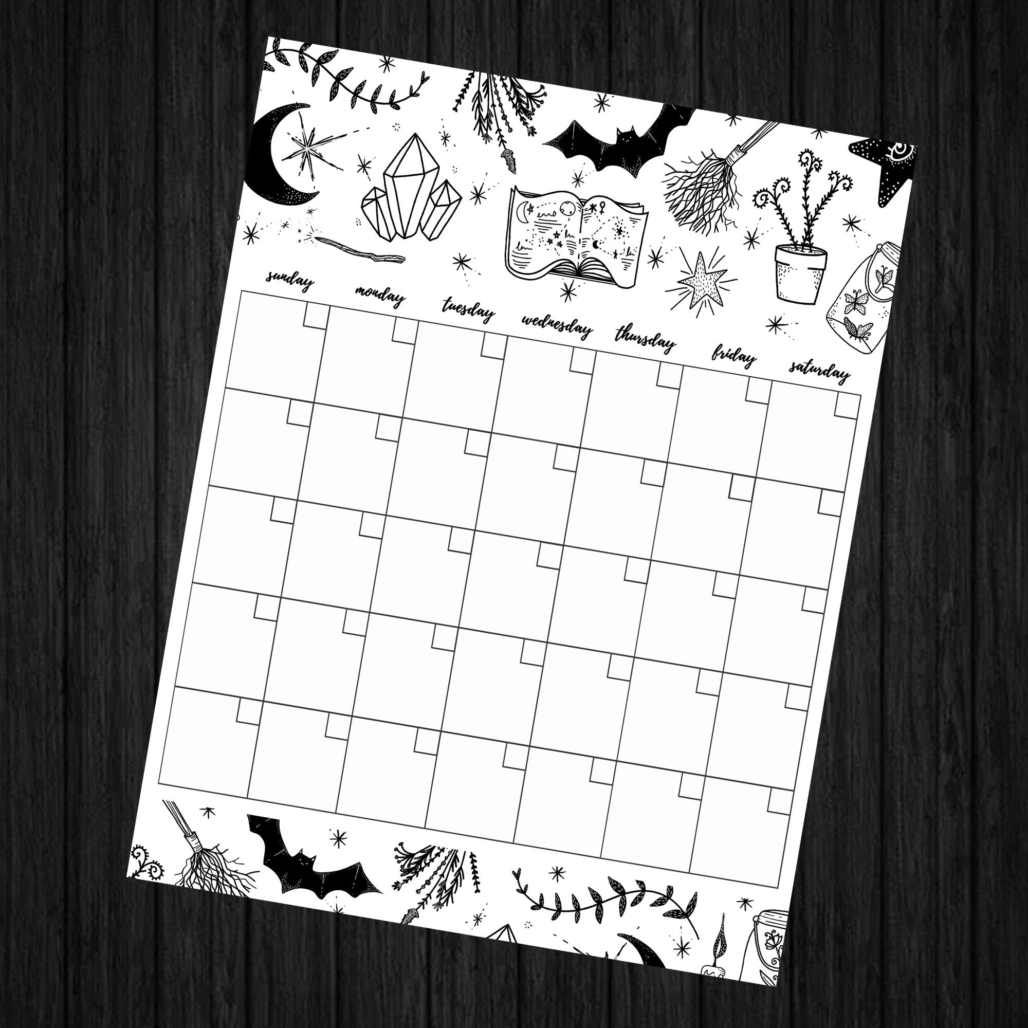 Printable Blank Witch Calendar Digital Download Monthly Etsy Australia