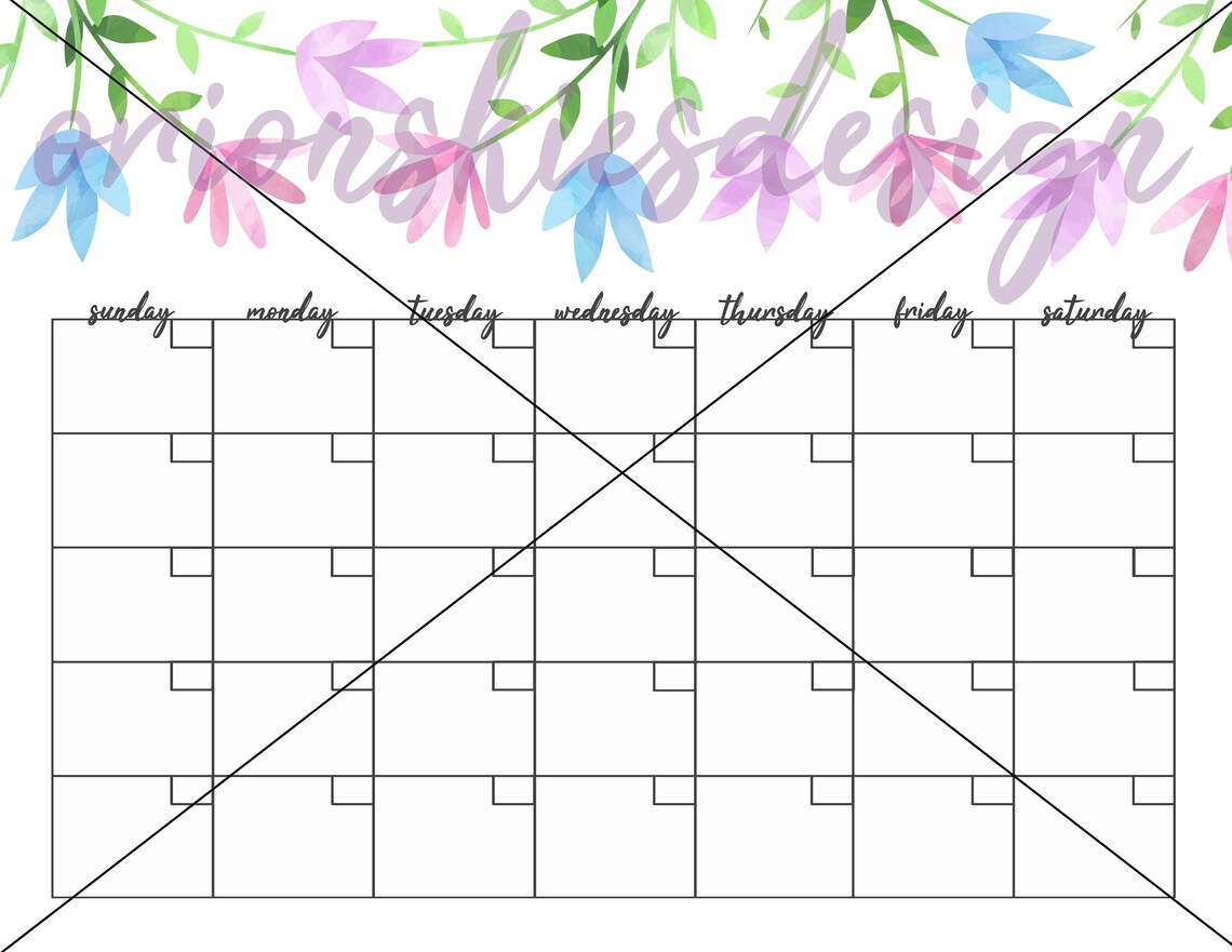 Flowers Printable Calendar Digital Download Floral | Etsy