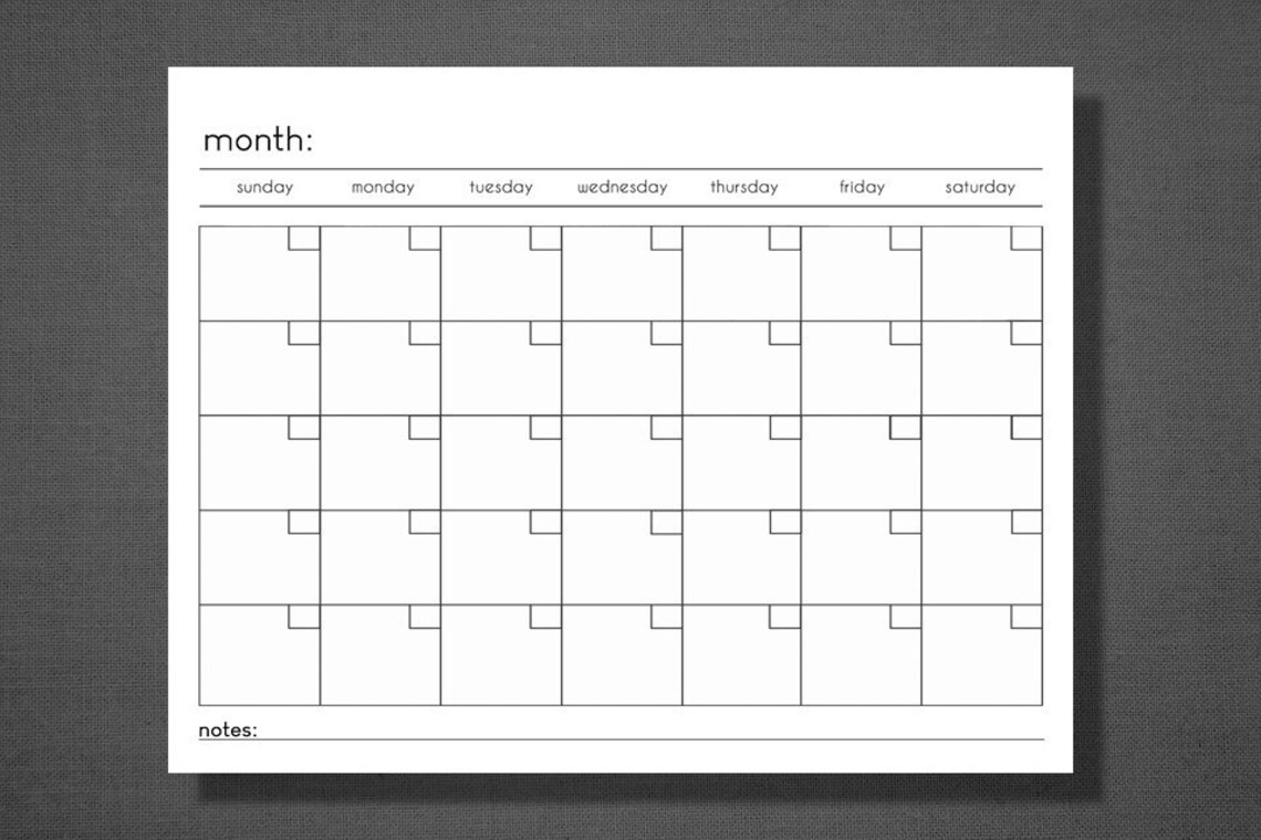 Monthly Calendar, Blank Calendar, Printable, Monthly Agenda, Monthly ...