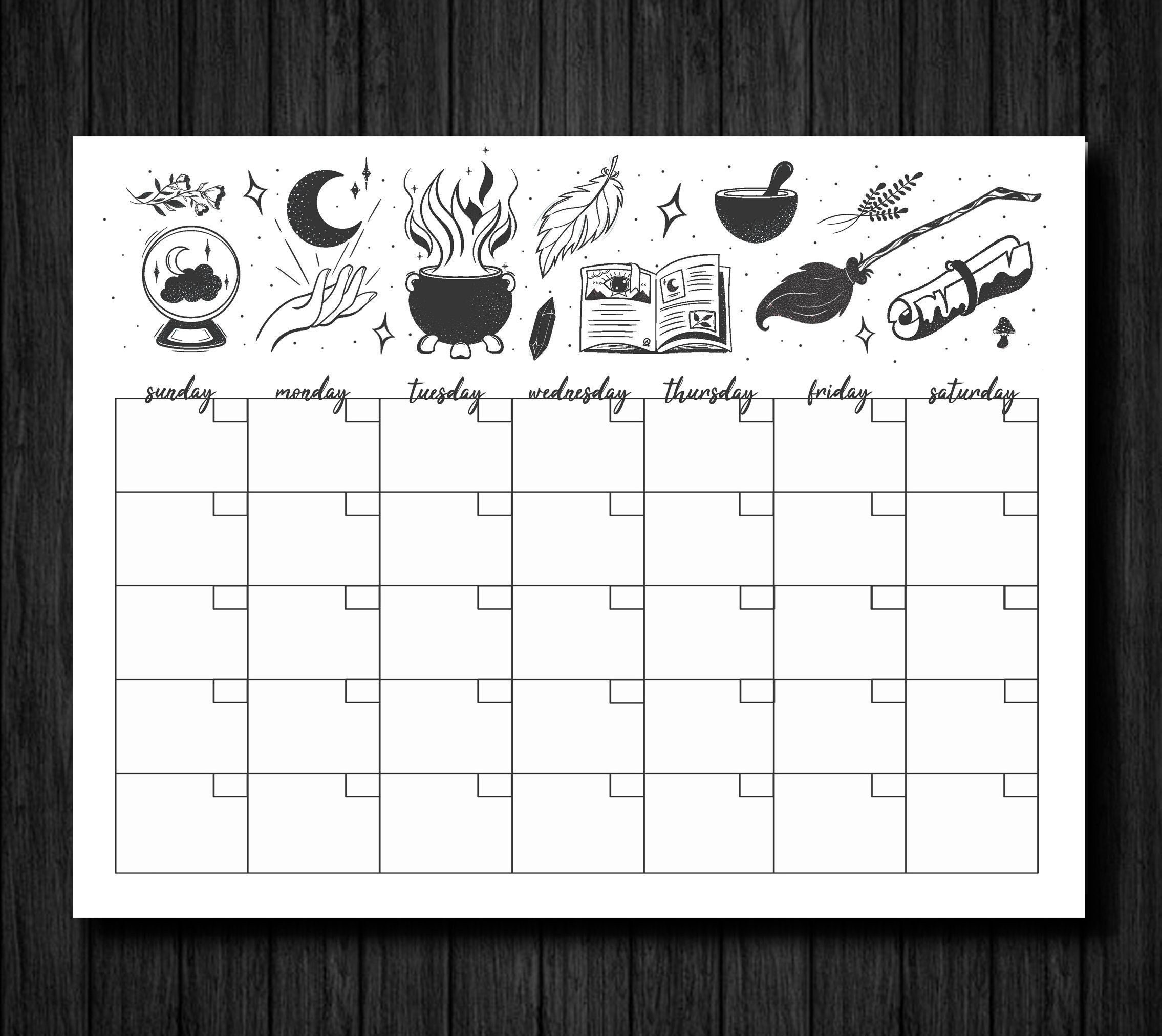 Printable Witch Calendar Digital Download Monthly Calendar Blank