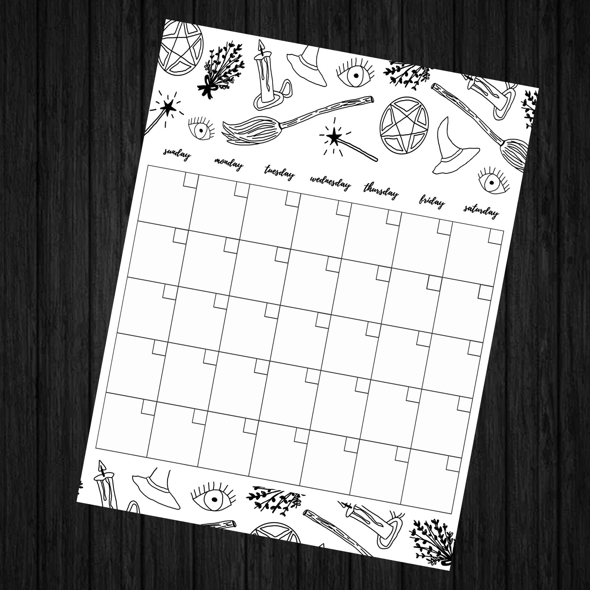 Printable Witch Calendar Blank Monthly Calendar Evil Eye Spells Planner