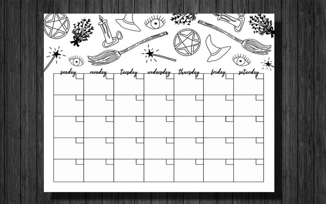 Printable Witch Calendar | Blank Monthly Calendar | Evil Eye | Spells ...