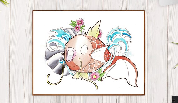 Koi Fish Magikarp From Pokemon Ink Watercolor Poster Etsy