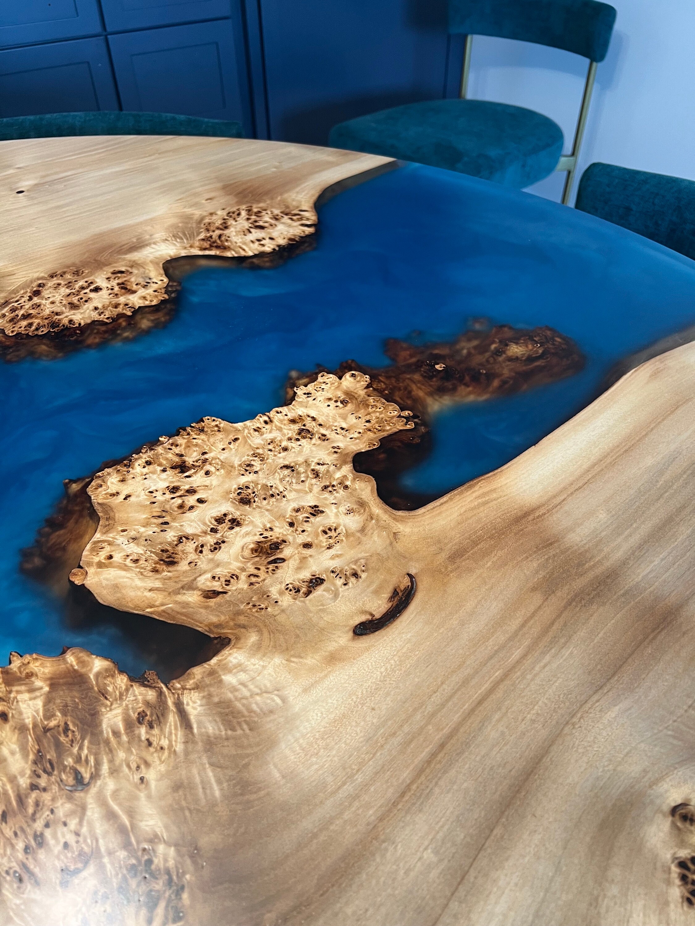 Mappa Burl Round Dining Room River Table - Etsy
