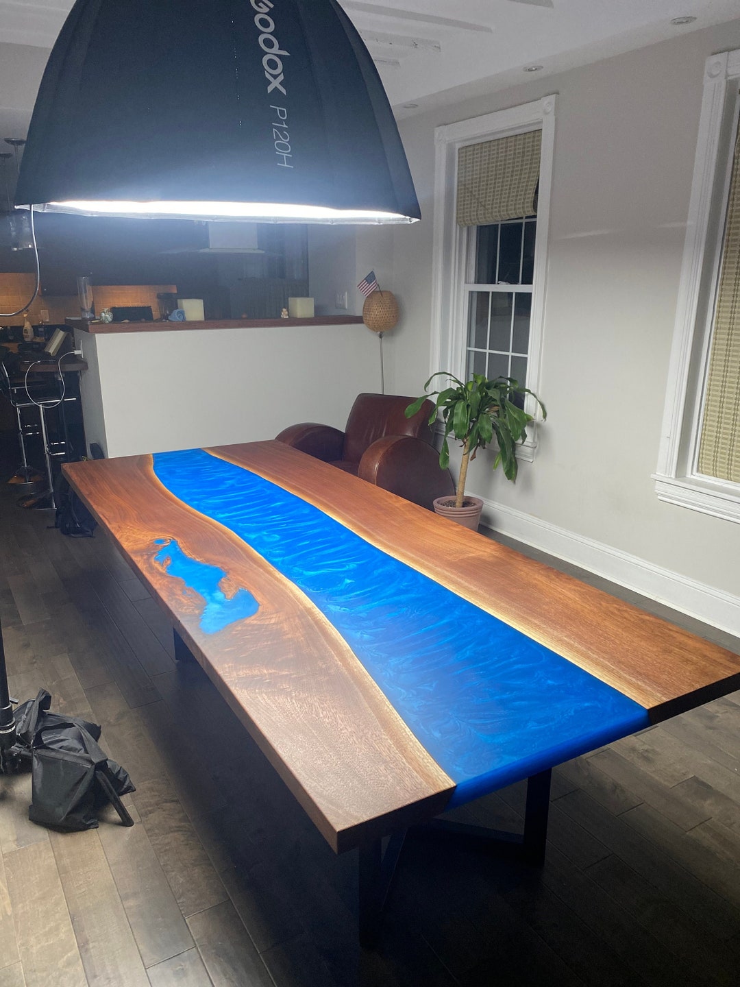 Black Walnut Dining River Table With Blue Epoxy Etsy