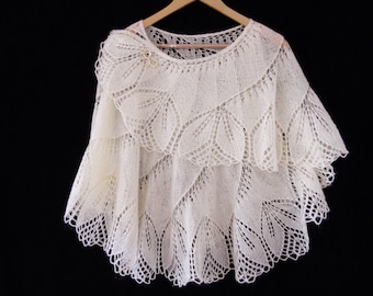 Hand knitted lace shawl, wedding lace wrap, bride lace shawls and wraps, wedding shawl, cream hand knitted shawl, bridal cover up