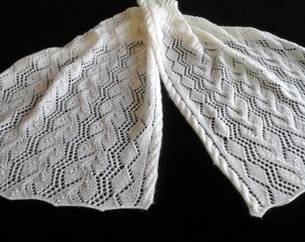 Hand knitted lace shawl, beaded shawl, rectangle lace wrap, bride lace wraps, wedding shawl, cream hand knitted shawl, bridal cover up