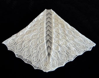 Hand knitted lace shawl, wedding lace wrap, bride lace shawls and wraps, triangular wedding shawl, cream hand knitted shawl, bridal cover up