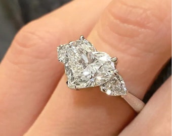 Simulated Green Emerald CZ with Natural Diamond Accent Three Stone Heart Ring in 925 Sterling Silver