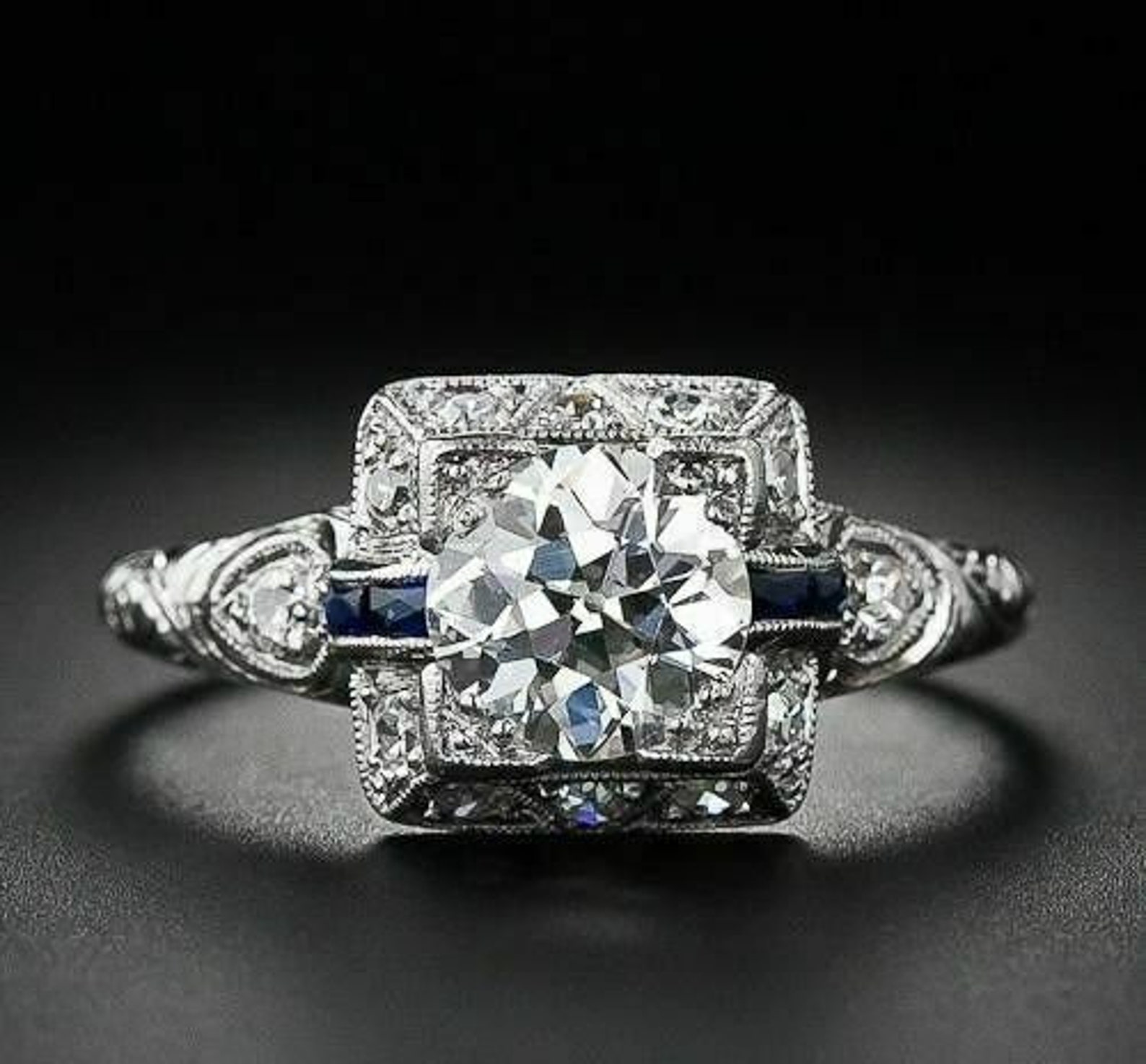 1 48 Ct Round Moissanite Art Deco Vintage Engagement Ring 925 Etsy