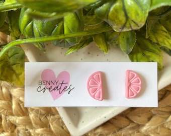 Summer clay earrings . Citrus earrings . Pink lemonade earrings . Pink fruit Studs . fruit clay earrings . Dainty studs . Gift idea