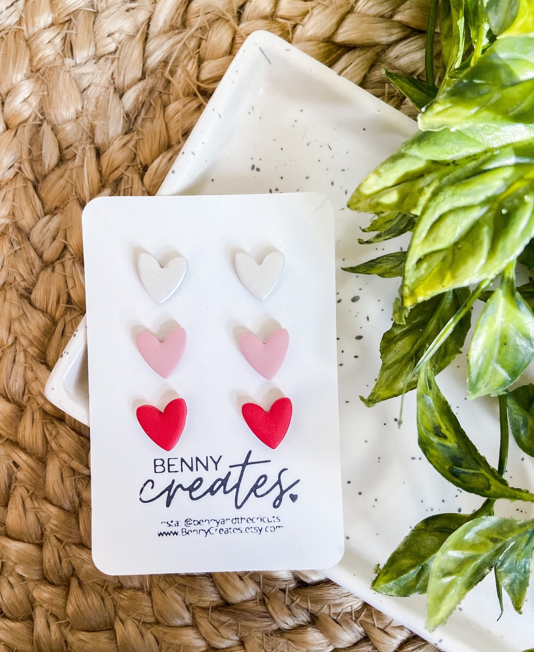 Valentines Day Stud Earrings . Pink Heart Clay Earrings . Red Etsy