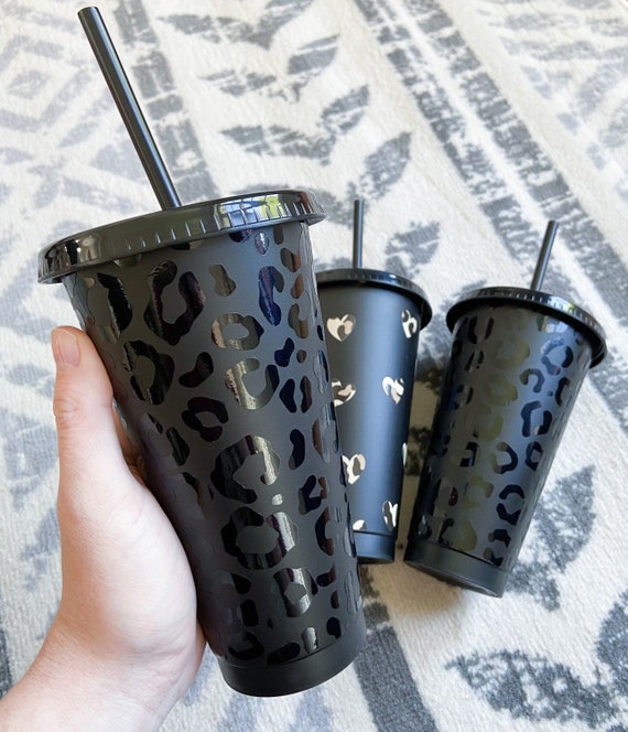 Black Glitter Cheetah Print Reusable Cold and Iced Coffee Cup Gift for Best  Friend Leopard Animal Print Custom Cheetah Tumbler Cup 