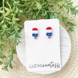 Fourth of July popsicle earrings . red white and blue clay earrings . Bomb pop earrings . Summer studs . Gift idea . Fourth of July earrings