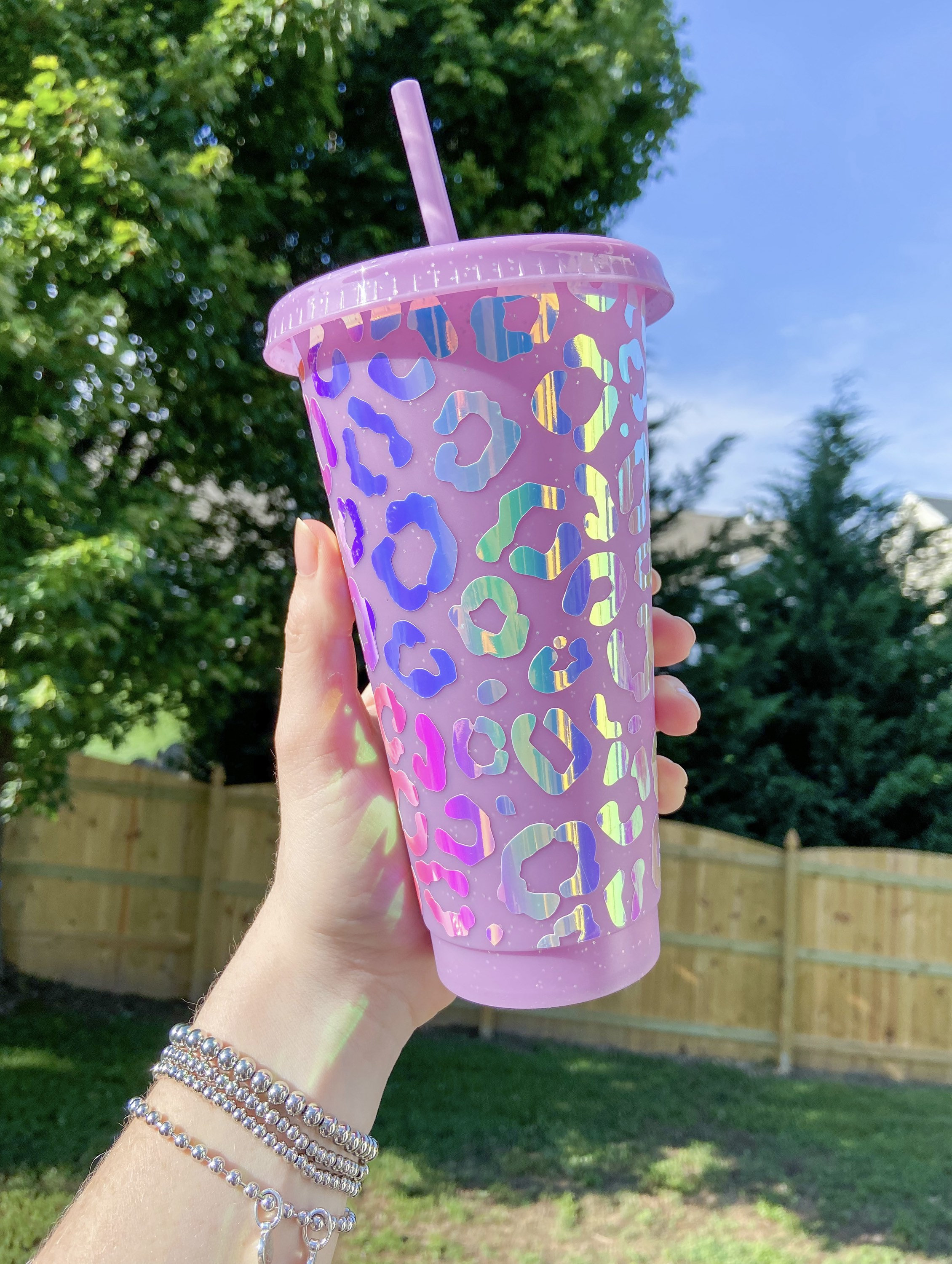 Holographic Leopard Print Cold Cup . Ice Coffee Cup . - Etsy