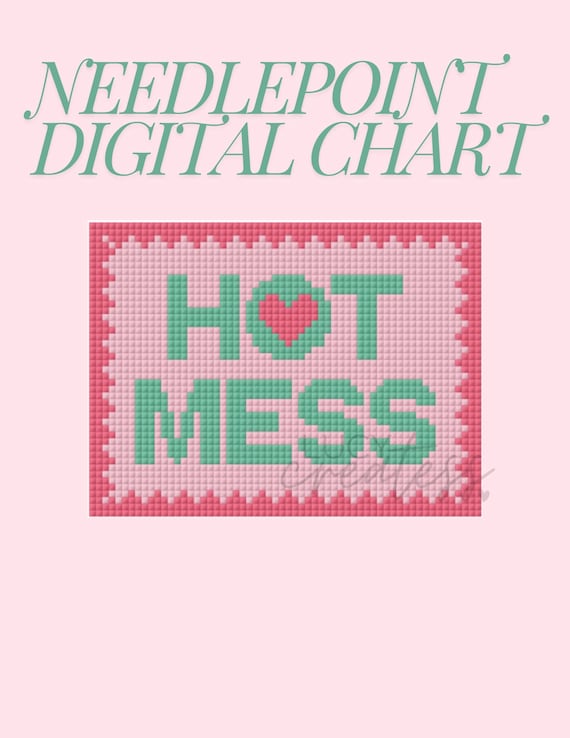 Needlepoint digital chart . DIY needlepoint canvas . 18 mesh . Cute needlepoint . hot mess needlepoint chart . needlepoint ornament diy