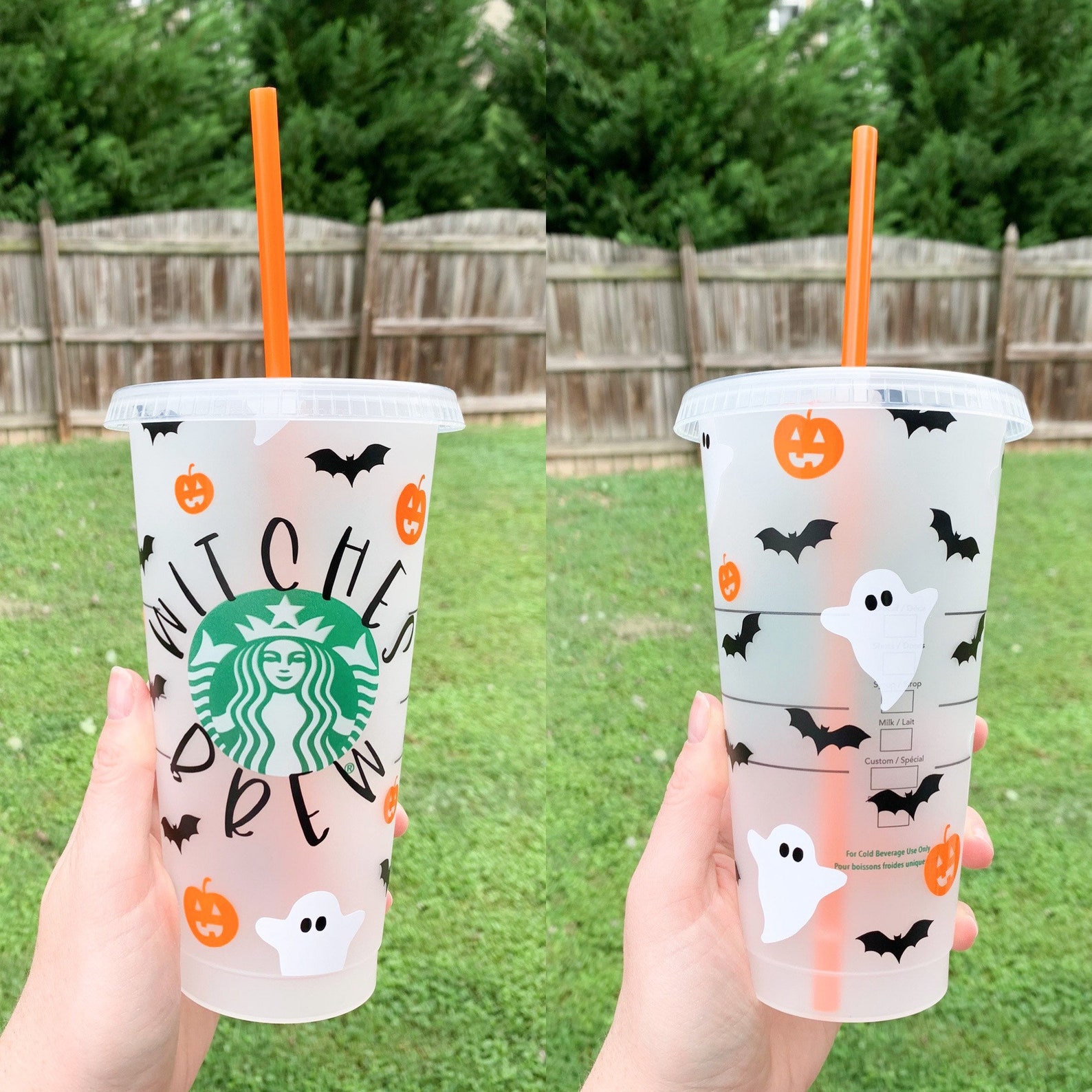 Halloween Starbucks cold cup . Halloween reusable cup. Pumpkin Etsy