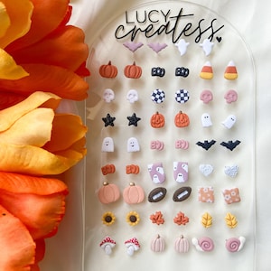 Halloween neutral earrings . Build your own earring pack . Cute skeleton stud earrings . Sunflower earrings . Pink pumpkin studs . Gift idea