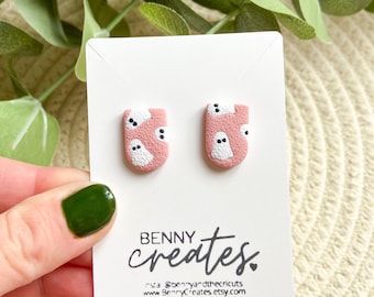 Pink ghost stud earrings . Pink Halloween earrings . Statement earrings .  Boo basket . Lightweight earrings . Teacher earrings . Gift idea