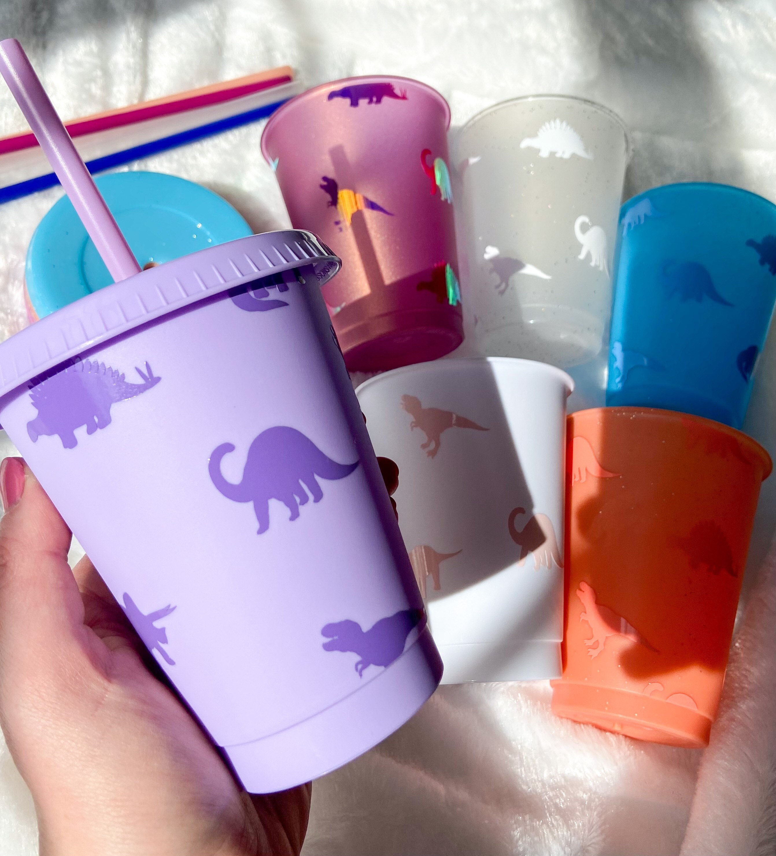 Purple Unicorn Plastic Drinking Cup with Straw, 16 oz Drinking Cup