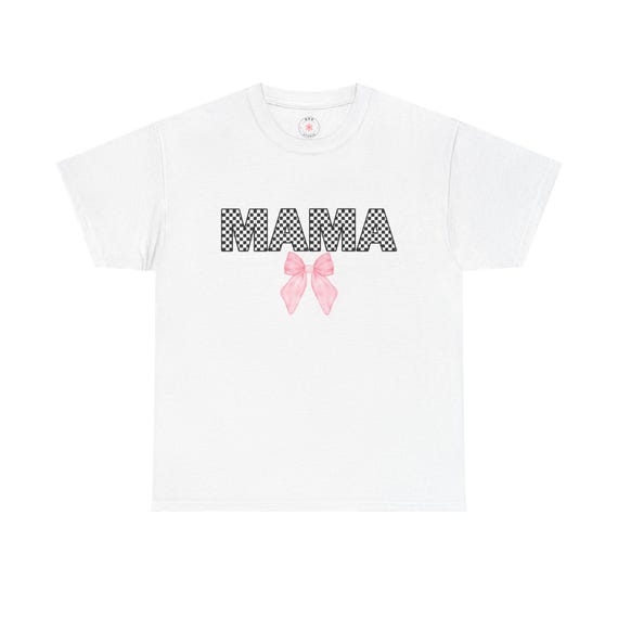 Mama Graphic Tee: Heavy Cotton Mom Shirt with Pink Bow