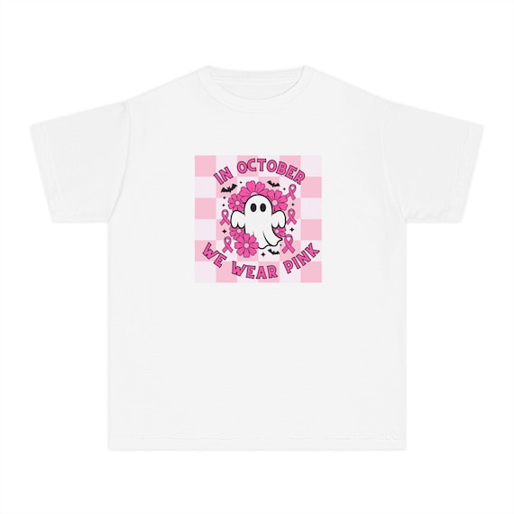 Youth Tee - October Ghostly Pink Awareness Shirt, Halloween T-Shirt, Breast Cancer Awareness Tee, Cute Kids' Tee, Fall Fashion