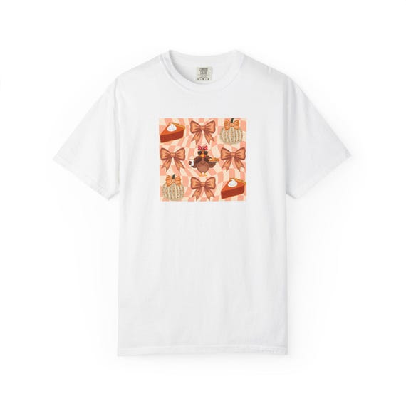 Fall-Themed Unisex T-Shirt with Bows and Pumpkins, Cozy Autumn Apparel, Halloween Fashion, Unique Thanksgiving Gift, Seasonal Style