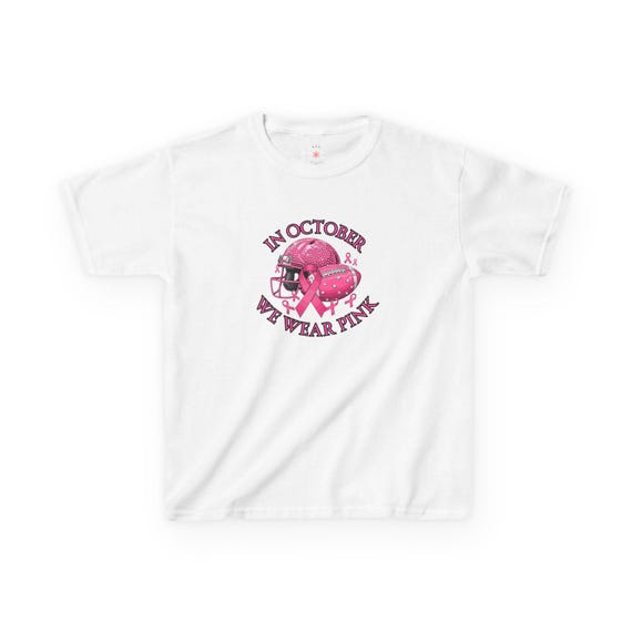 Kids Pink October Awareness Tee, Breast Cancer Support Shirt, Youth Cotton T-Shirt, Cute October Gift, Charity Fundraiser Top