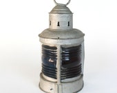 Port and Starboard Triplex Ship Lantern. Antique Industrial Nautical Blue and Red Lamp. (C318)