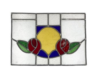Antique Late 19th Century English Stained Glass Window. Salvage Architectural Home Decor Wall Hanging. Leaded Window
