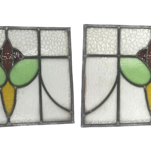 2 19th Century English Stained Glass Windows. Set of 2 Reclaimed Salvage Windows. Art Deco Arts and Crafts Decor Window Pane Wall Hanging