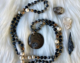 hand knotted genuine gemstone mala, 108 bead necklace prayer beads