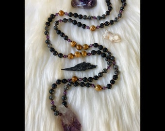 hand knotted genuine gemstone mala, 108 bead necklace prayer beads