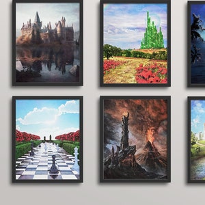 Fictional Places WATERCOLOR Gallery Wall - Classroom Decor, high school, english class, classroom art, digital printable download