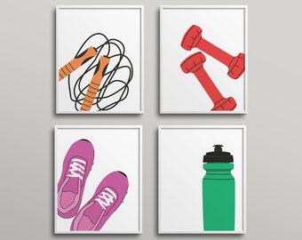 Colorful Fitness Gym Decor Gallery Wall  - DIGITAL at home fitness studio, at home gym, workout, fun, female women, bold colors, fun prints