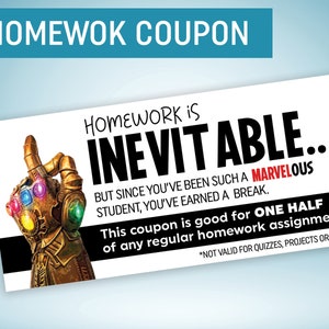 Thanos Huiswerk Coupon - Gedrag Beloning Coupons, Elementair, Midden, Middelbare School, MARVEL, Infinity Stones Avengers, Half, Grappig, Onvermijdelijk
