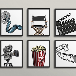 Illustrated Film Props Gallery Wall - Middle School, High School, movie room, film critique, home theater, theatre, movie theme